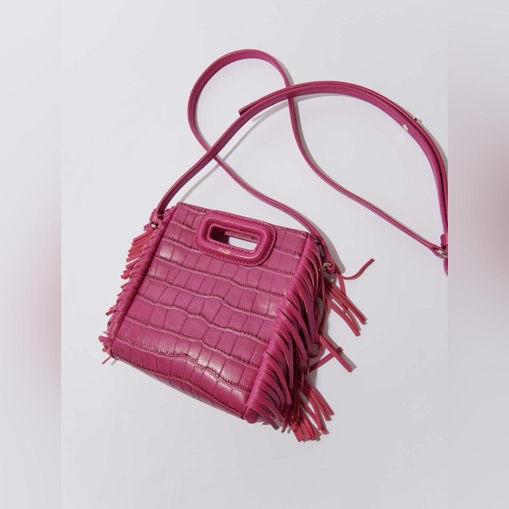 MAJE Pink Fringe Mini embossed-leather M bag NWOT - Picture 4 of 9